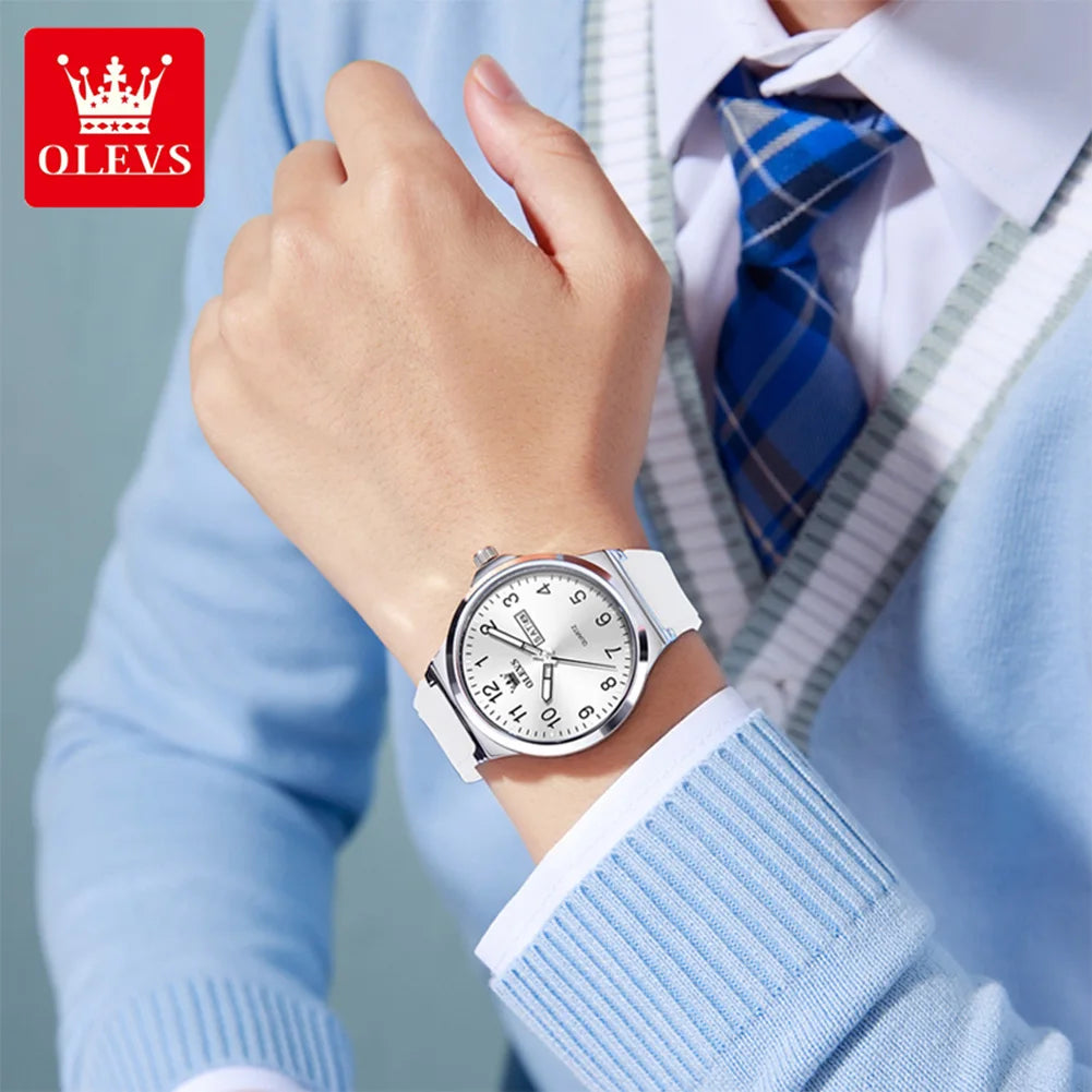 OLEVS 5647 Man's Watch Fashion Big Dial Quartz Watch For Men Number Scale Waterproof Luminous Dual Calendar Simple Hand Clock