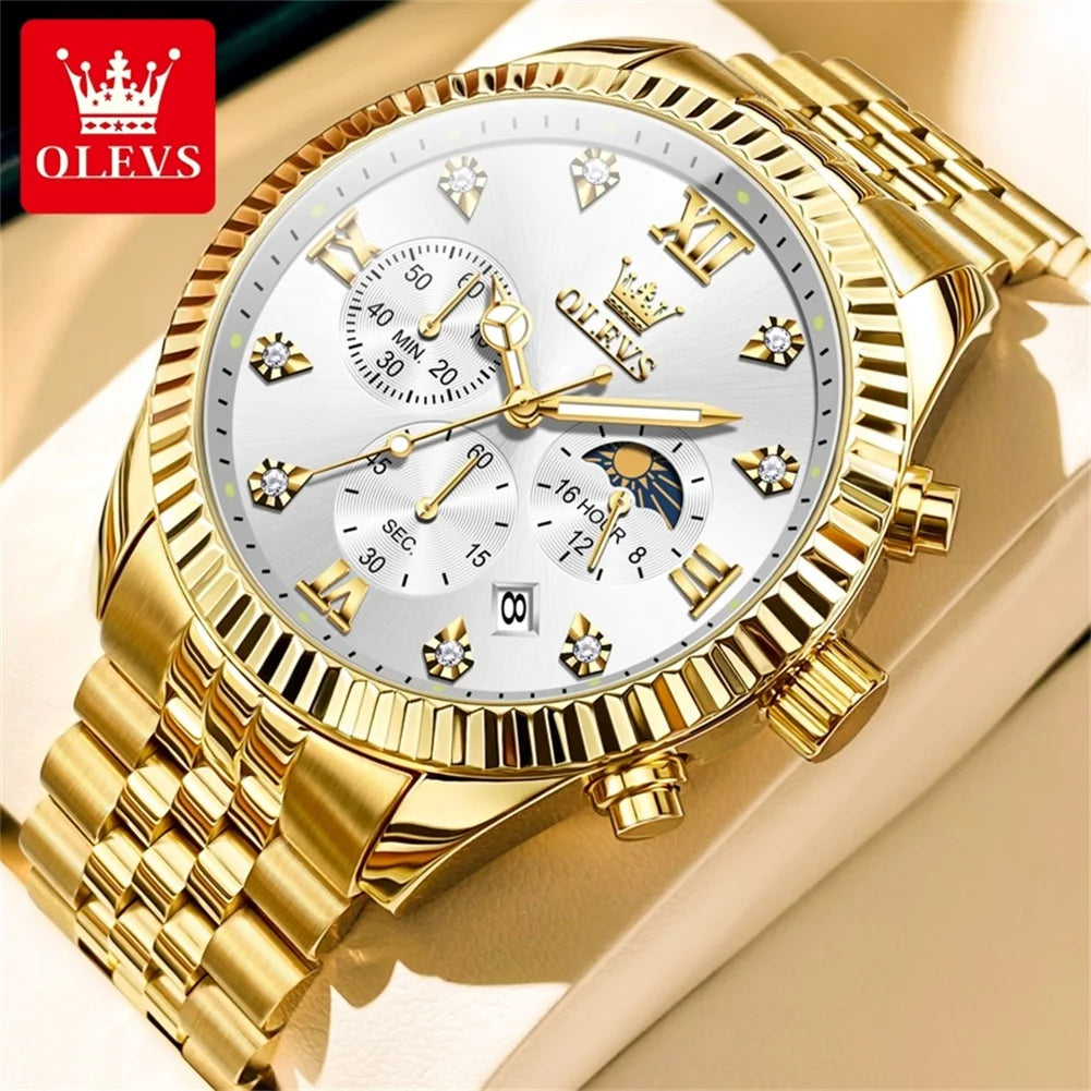 OLEVS 2932 Herrenuhr Römische Skala Chronograph Quarzuhr für Herren Moonswatch Luxus Diamant Herren Armbanduhr Wasserdicht Leuchtend