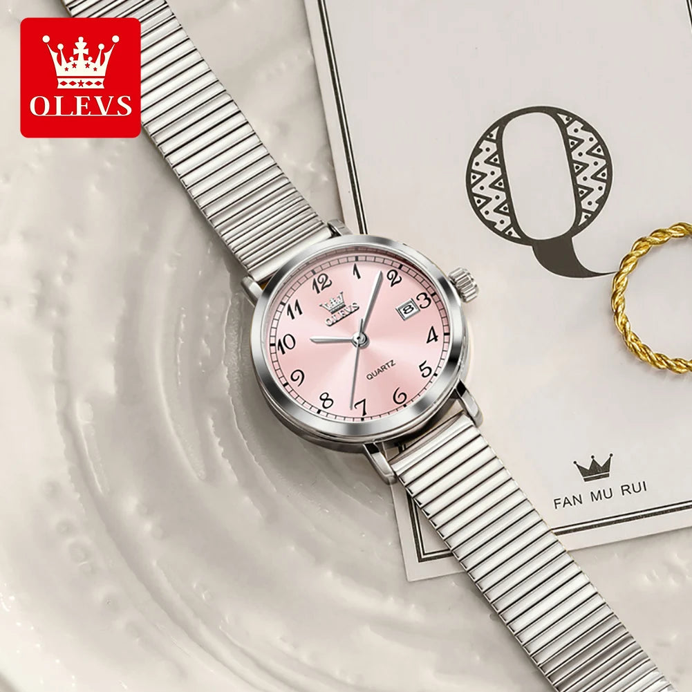 OLEVS 7130 Watches for Women Elegant Mesh Strap Quartz Wristwatch 9.5mm Thin Case Waterproof Auto Date Ladies Clock