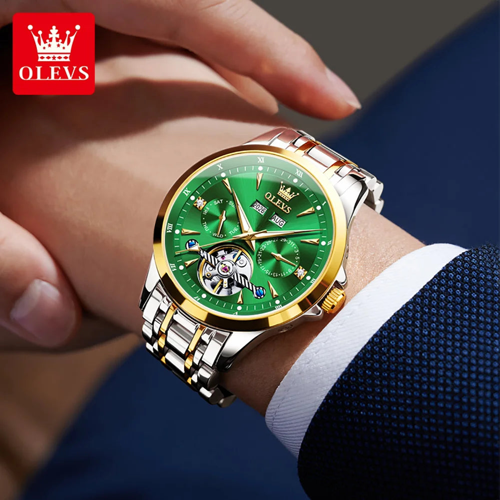 OLEVS Herrenuhr Automatische mechanische Armbanduhr für Männer Wasserdichte leuchtende Herren-Armbanduhr Top-Marke Original Mode 7091