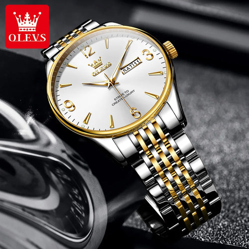 OLEVS 2928 Watch Man Simple Quartz Dress Watch For Men Number Scale Waterproof Stainless Steel Week Date Display Male Hand Clock