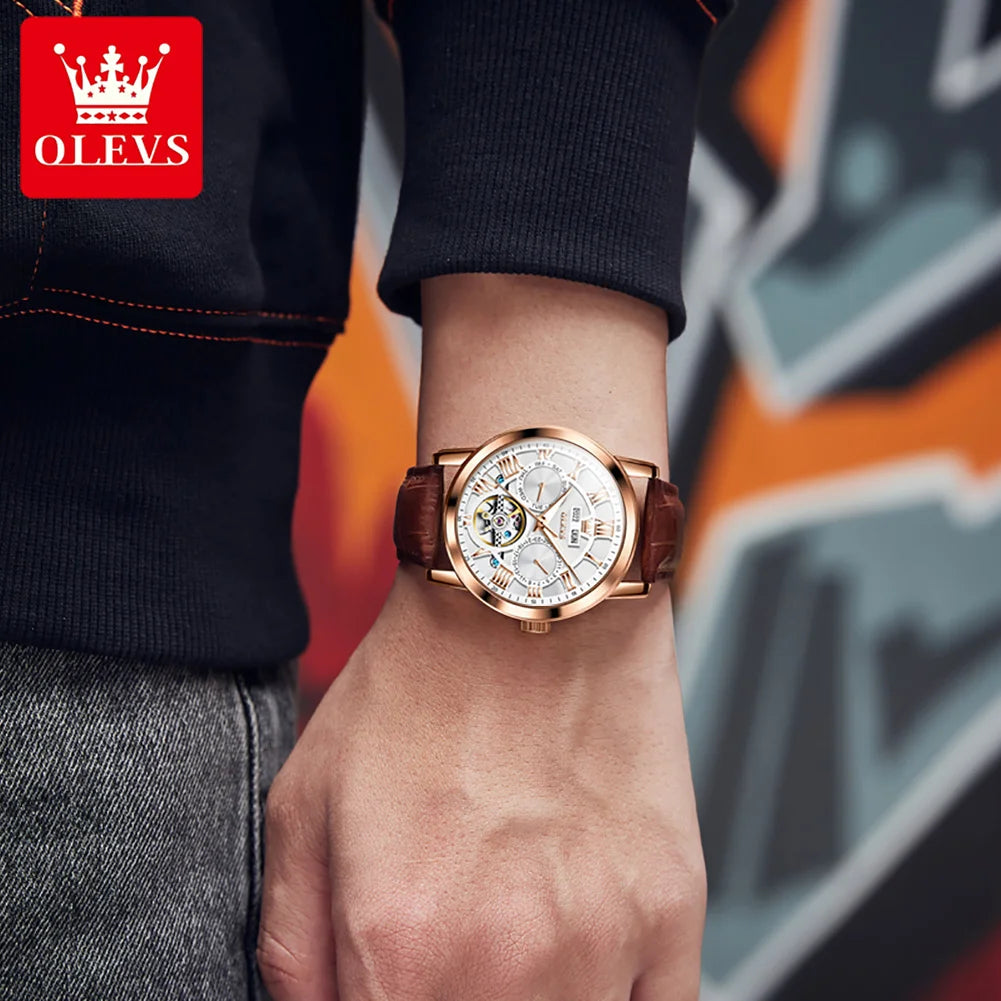 OLEVS 6668 Men Automatic Watches Roman Scale Mechanical Watch For Men Top Brand Waterproof Auto Date Original Male Hand Clock