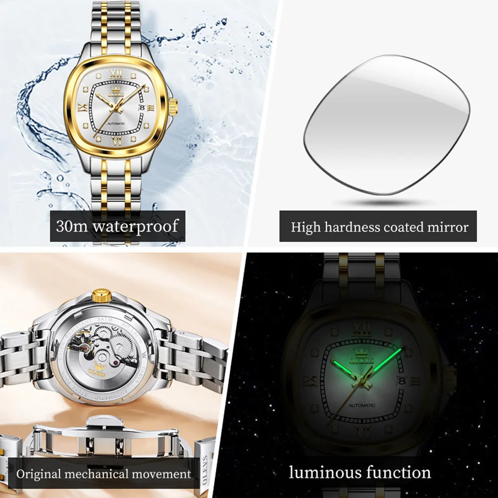 OLEVS 9810 Woman Watch Top Brand Business Date Mechanical Watch For Women Diamond Scale Luxury Original Waterproof Hand Clock