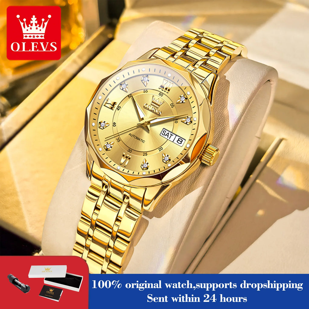 OLEVS 6727 Automatic Watch Woman Top Brand Luxury Waterproof Mechanical Watch For Women Dual Calendar Ladies Dress Hand Clock
