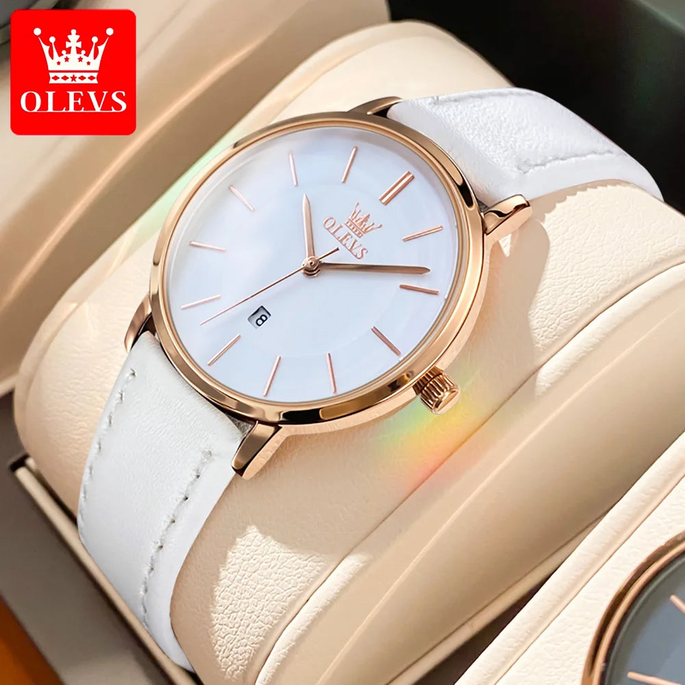 OLEVS Kadın Saati Japon Kuvars Mekanizma 6.5mm Kasa Kalınlığı Su Geçirmez Kadın Kol Saati Takvim Moda Elbise Kol Saati