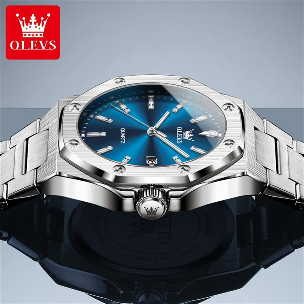 OLEVS 3613 Uhr für Herren, original luxuriös, Datum, Leuchtzeiger, Quarz, Business, Armbanduhr, wasserdicht, Edelstahlarmband, Herrenuhr
