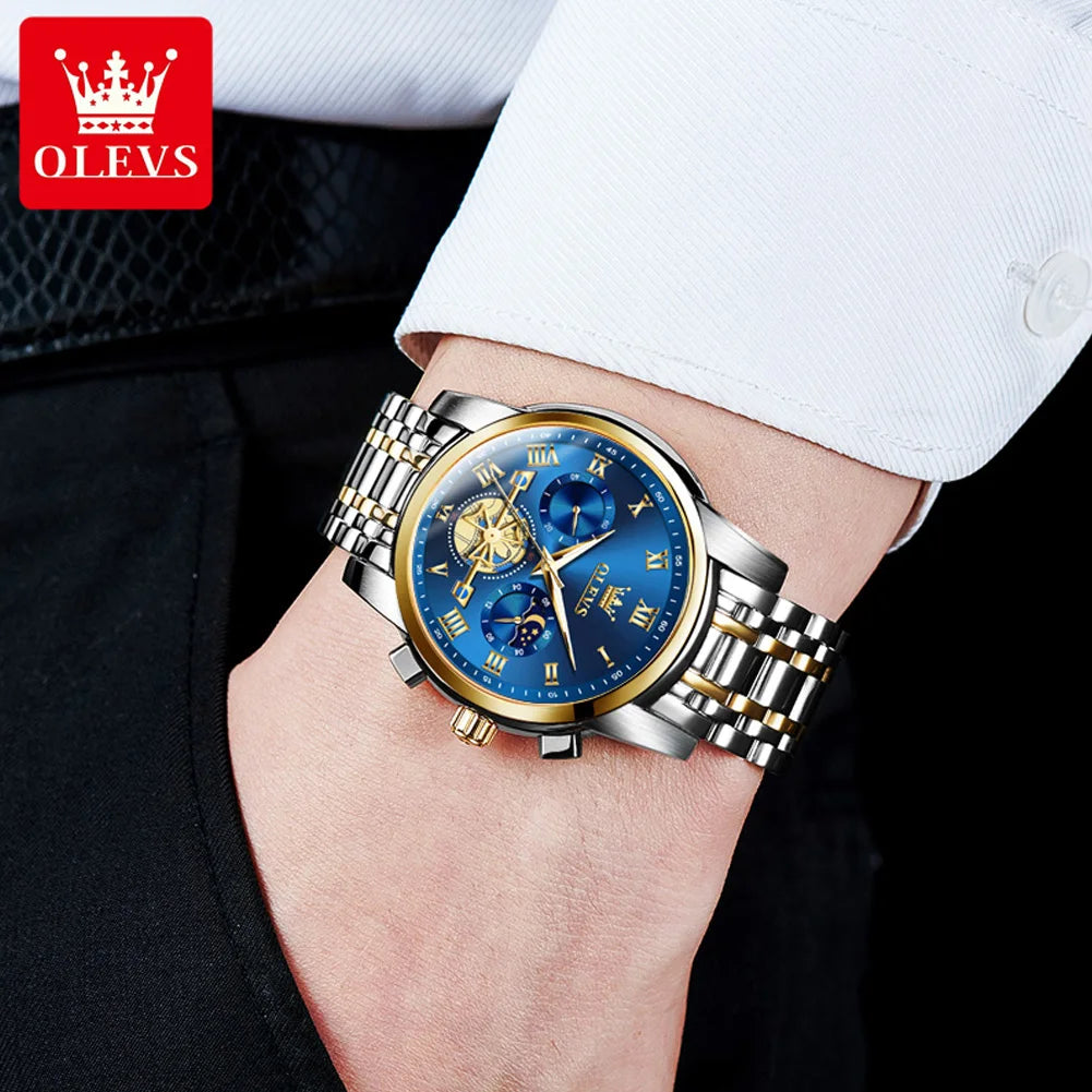 OLEVS 2859 Herrenuhr Mondphase Quarzuhr für Herren Wasserdicht Leuchtend Edelstahl Luxusmarke Original Armbanduhr Herren