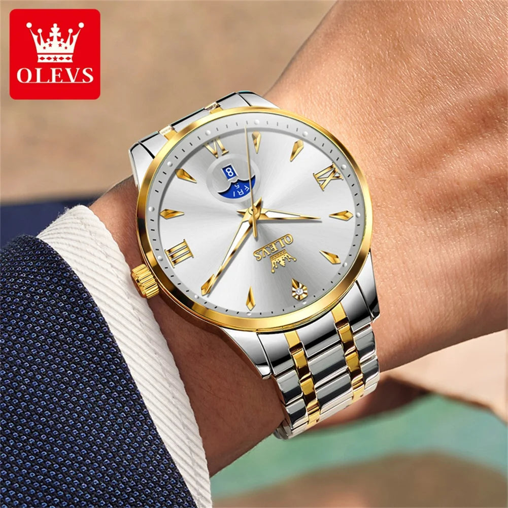 OLEVS 3646 Herrenuhr Stahlarmband Original Mode Quarzuhr Für Männer Wochentag Datumsanzeige Wasserdicht Leuchtend Luxus Armbanduhr