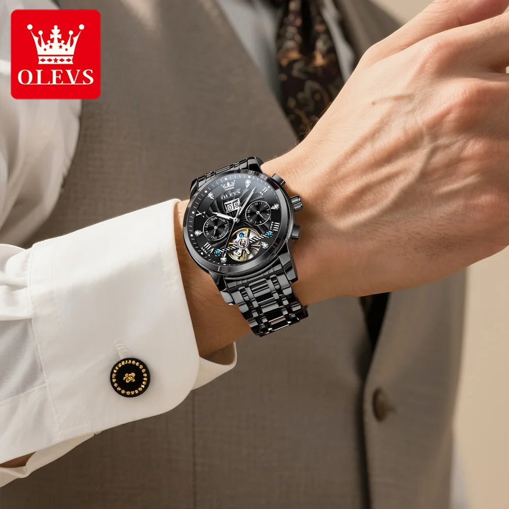OLEVS 9910 Man Watch Luxury Business Mechanical Watch For Men Hollow Roman Scale Waterproof Luminous Calendar Men's Hand Clock