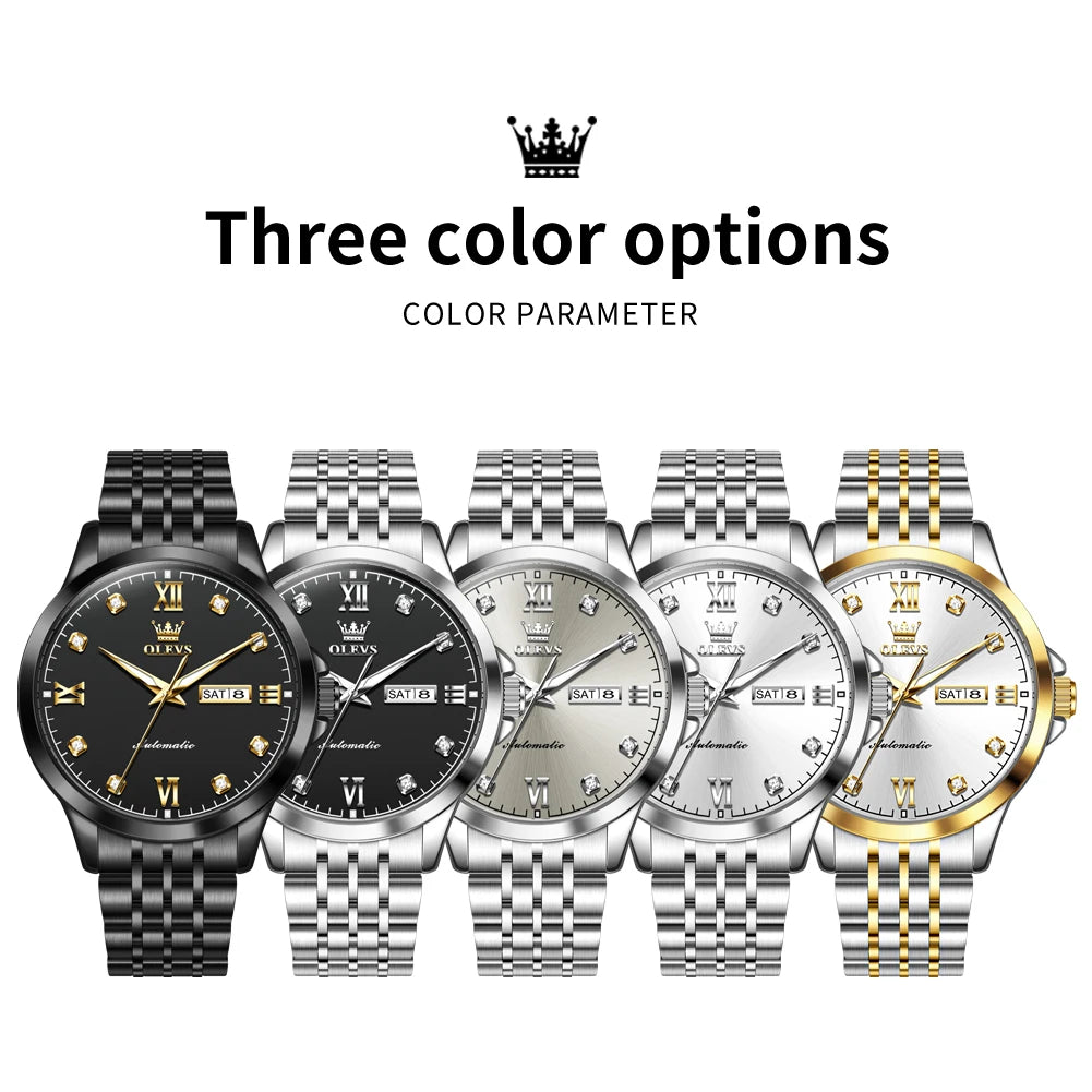 OLEVS 7092  Mens Watch Original Luxury Brand Mechanical Watches Waterproof Stainless Steel Date Week Watches For Man Gifts