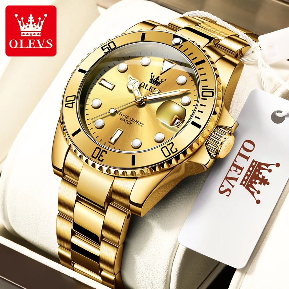 OLEVS 5885 Watch For Men Top Brand Waterproof Stainless Steel Calendar Fashion Man Hand Clock Original Classic Male Wrist Watch