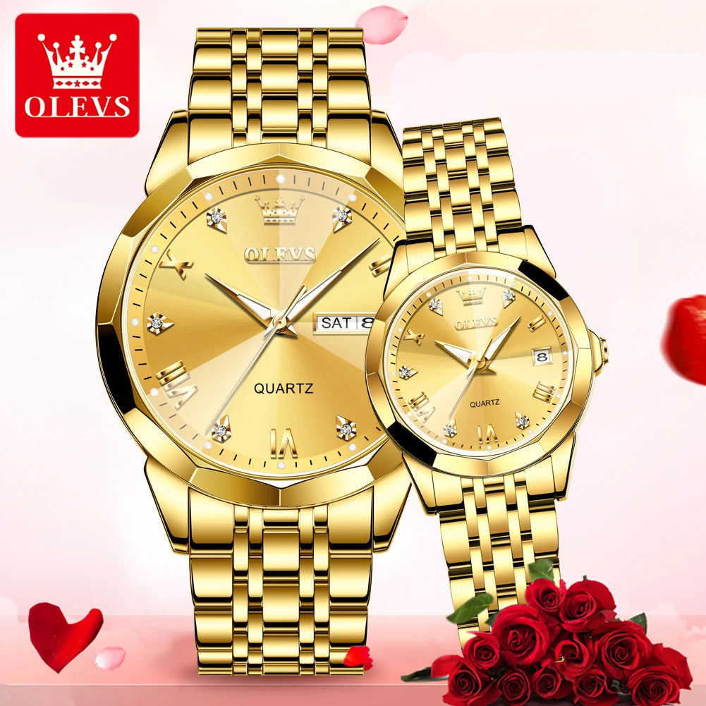 OLEVS 9931 Watch For Men Women Roman Scale Quartz Couple Watch Rhombus Mirror Auto Date Wristwatch Luxury Waterproof Hand Clock