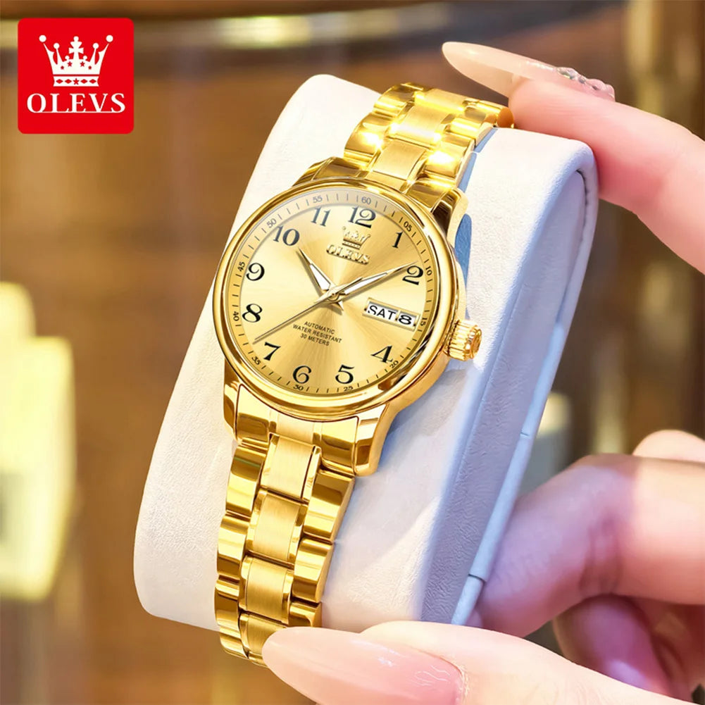 OLEVS 7072 Womens Watch Auto Date Simple Mechanical Watch For Women Number Scale Top Brand Waterproof Automatic Hand Clock