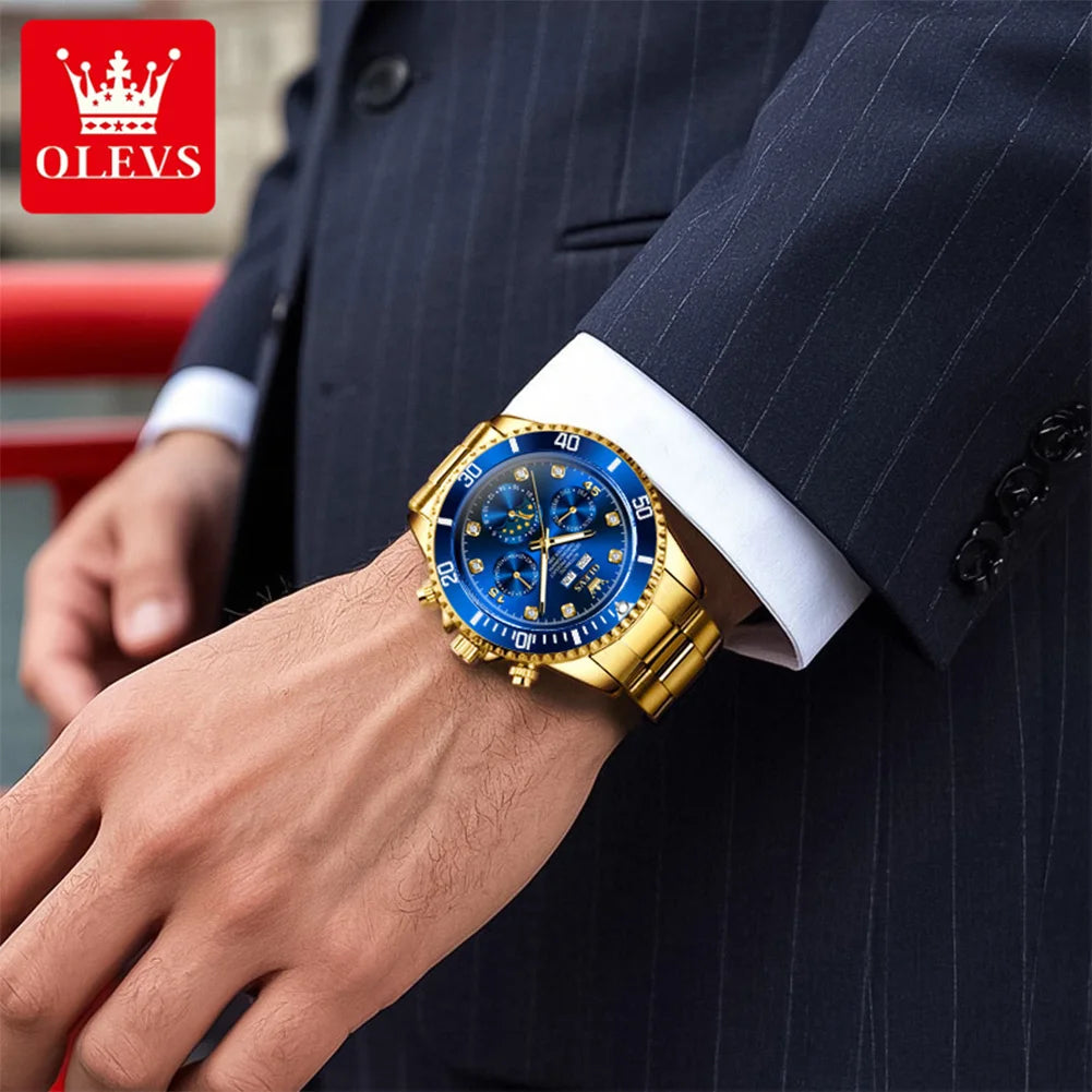OLEVS 6729 Men Automatic Watch Luxury Business Moon Phase Mechanical Watch For Men 30M Waterproof Calendar Original Hand Clock