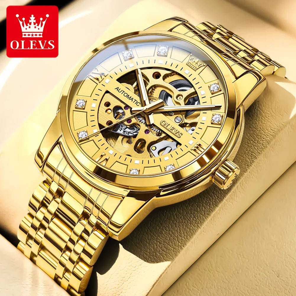 OLEVS 9901 Mens Watch Skeleton Mechanical Watches For Man Waterproof Luminous Man Dress Hand Clock Original Luxury Brand