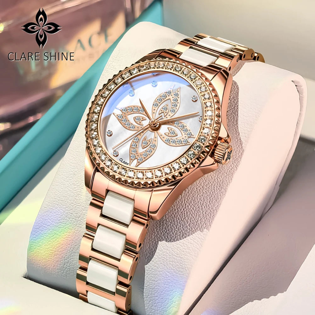 CLARE SHINE 1806 Damenuhren Mode Elegante Keramik Quarz Armbanduhr Wasserdichte Leuchtende Luxus Damenuhr Marke