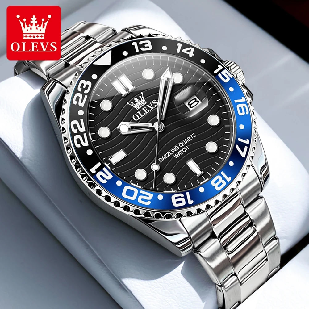 OLEVS 3610 Luxus Herrenuhr Stahlarmband Original Kalender Quarz Uhr für Herren 30M Wasserdicht Leuchtende Business Herrenarmbanduhr