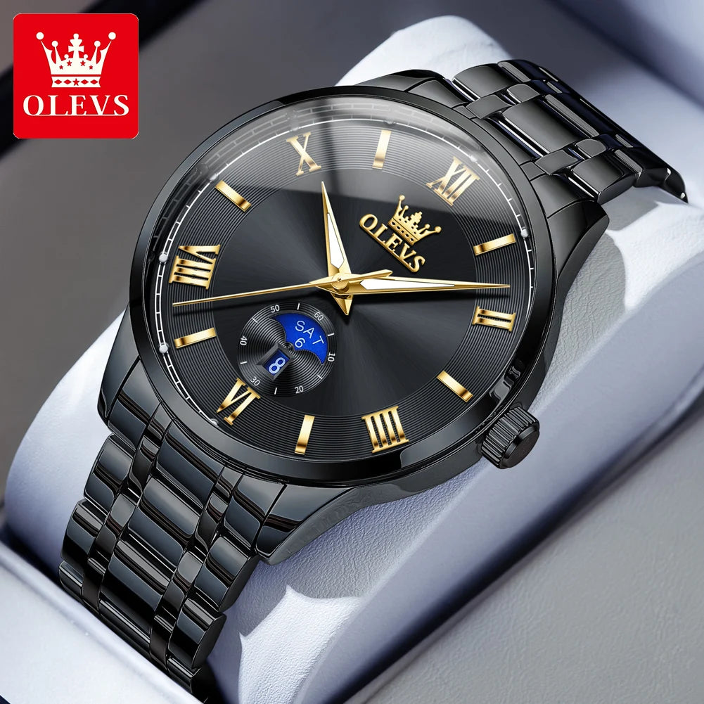 OLEVS 3638 Uhr für Herren, Business, wasserdicht, leuchtend, römische Skala, Mode-Quarz-Armbanduhr, Wochentags- und Datumsanzeige, Original-Herrenuhr