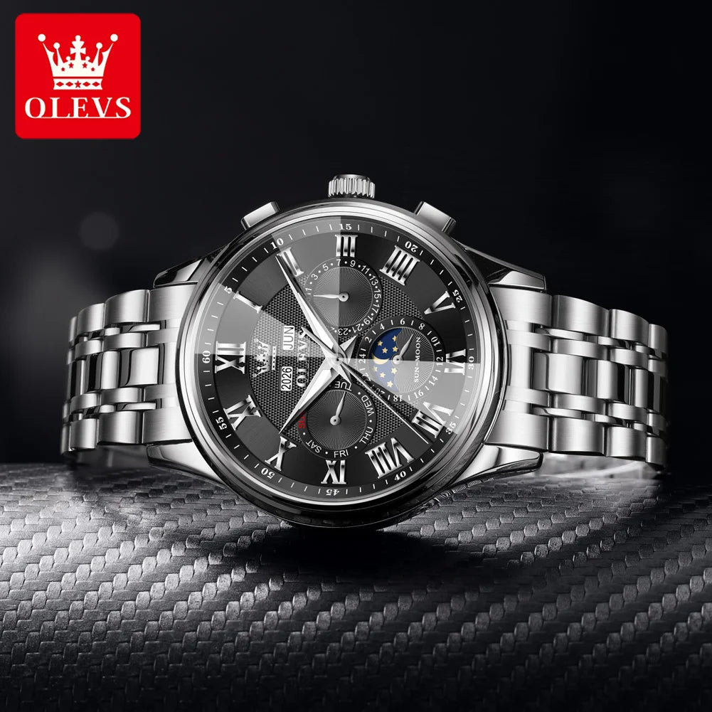 OLEVS 7113 Man Watch Luxury Moon Phase Mechanical Watches For Men Waterproof Automatic Date Week Watch Hand Clock Gifts Box