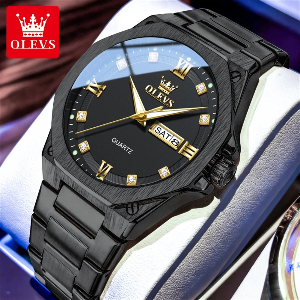 OLEVS 3736 Herrenuhren Wochentag Datum Quarzuhr Wasserdicht Leuchtend Römische Ziffern Edelstahl Luxusuhr Für Herren Reloj