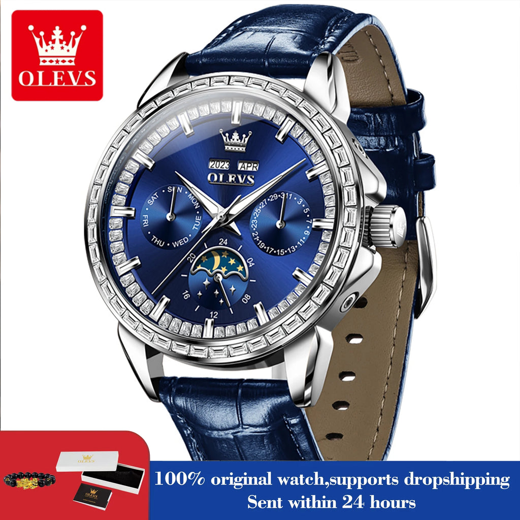 OLEVS 6695 Luxury Business Watches For Man Moons Phase Automatic Mechanical Watch Waterproof Mens Wristwatch Gifts Box Clock