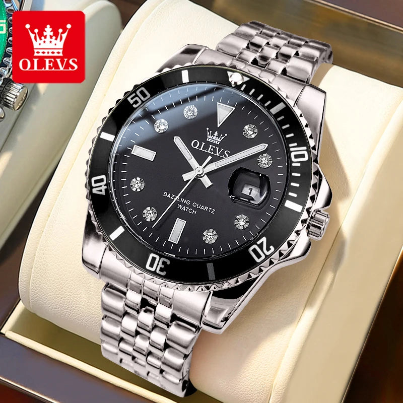 OLEVS 9809 Men's Watch Luxury Fashion Date Quartz Watch For Men Stainless Steel Original Waterproof Business Male Hand Clock