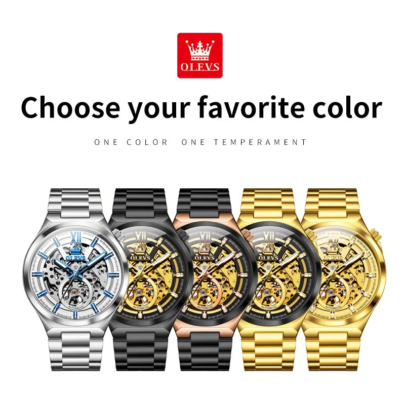 OLEVS 6722 Watch For Men Fashion Original Hollow Automatic Mechanical Hand Clock Top Brand Waterproof Luminous Luxury Man Watch