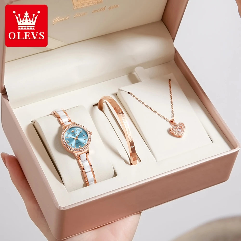 OLEVS 7093 Ladies Watch High Quality Elegant Original Quartz Wristwatch Waterproof Luminous Watches For Woman Ceramics Strap