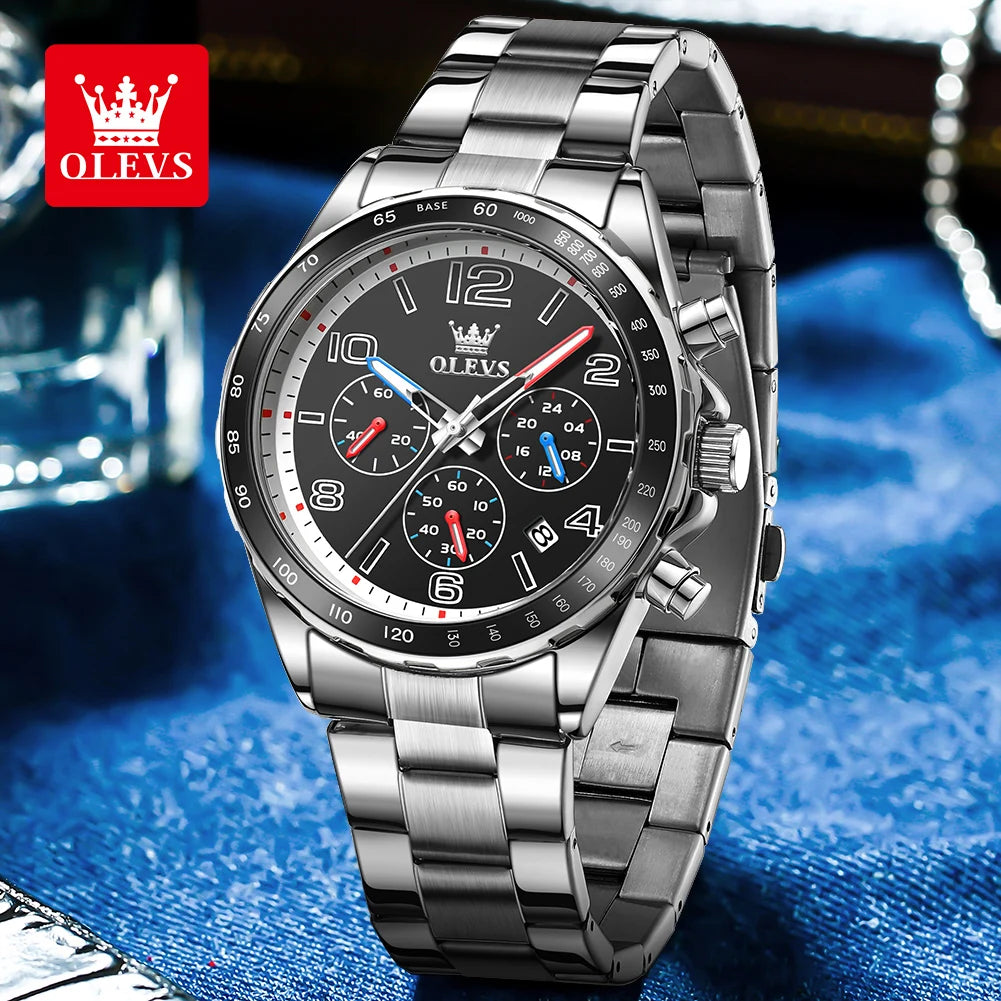 OLEVS TY714 Yeni Özel Moda Kuvars Erkek Kol Saati 42mm Büyük Sayı Kadran Paslanmaz Çelik Erkek Saatleri Kronograf Kol Saati