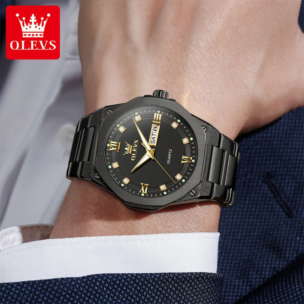 OLEVS 3736 Herrenuhren Wochentag Datum Quarzuhr Wasserdicht Leuchtend Römische Ziffern Edelstahl Luxusuhr Für Herren Reloj