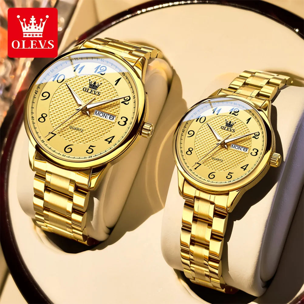OLEVS 5667 Upgraded Couple Watch Original Luxury Imported Movement Quartz Watches For Men And Women Waterproof Luminous Reloj