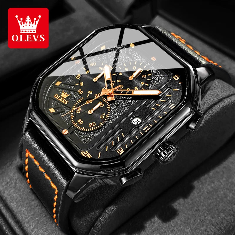 OLEVS İş Gündelik Moda Saat Kare Kuvars Kol Saati Deri Tarih Erkek Saatleri Su Geçirmez Işıklı Erkek Saatleri 9950