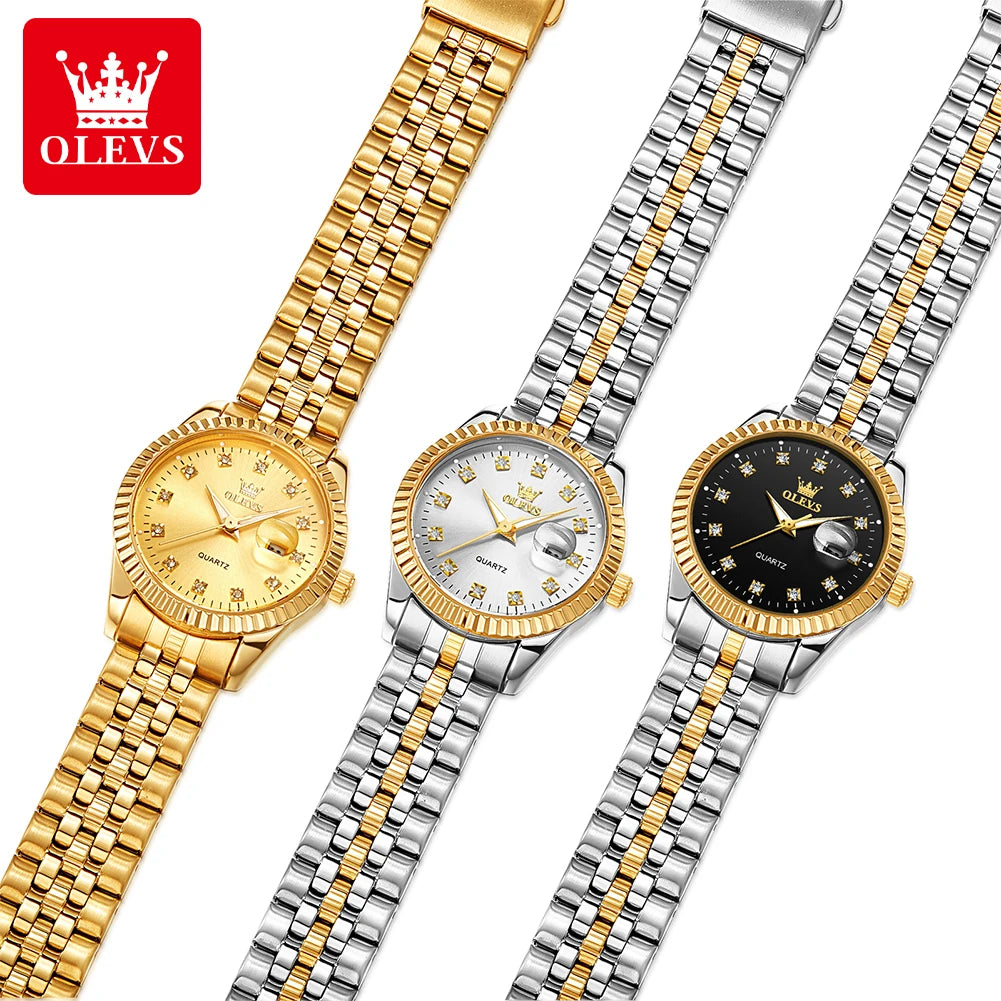 OLEVS 5526 Damenuhr Luxus-Kalenderuhr für Damen Original Leuchtend Wasserdicht Edelstahl Quarz Damenuhr