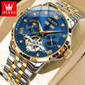 OLEVS 6691 Men's Watches Luxury Roman Scale Mechanical Watch For Men Moonswatch Hollow Flywheel Calendar Waterproof Hand Clock