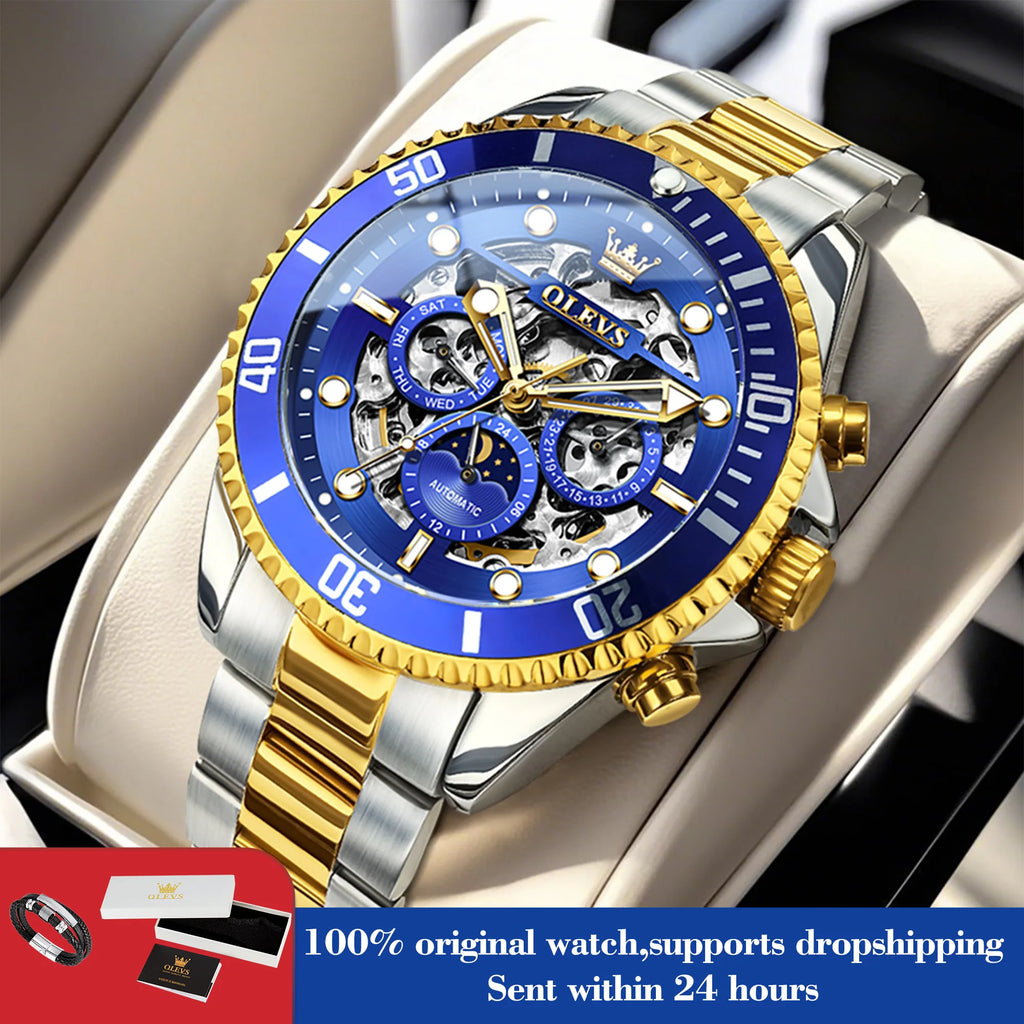 OLEVS 6715 Men Automatic Watches Top Brand Auto Date Hollow Mechanical Watch For Men Luxury Deep Waterproof Luminous Hand Clock