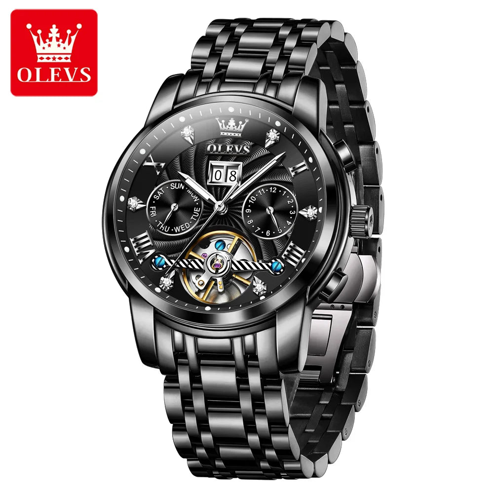 OLEVS 9910 Man Watch Luxury Business Mechanical Watch For Men Hollow Roman Scale Waterproof Luminous Calendar Men's Hand Clock