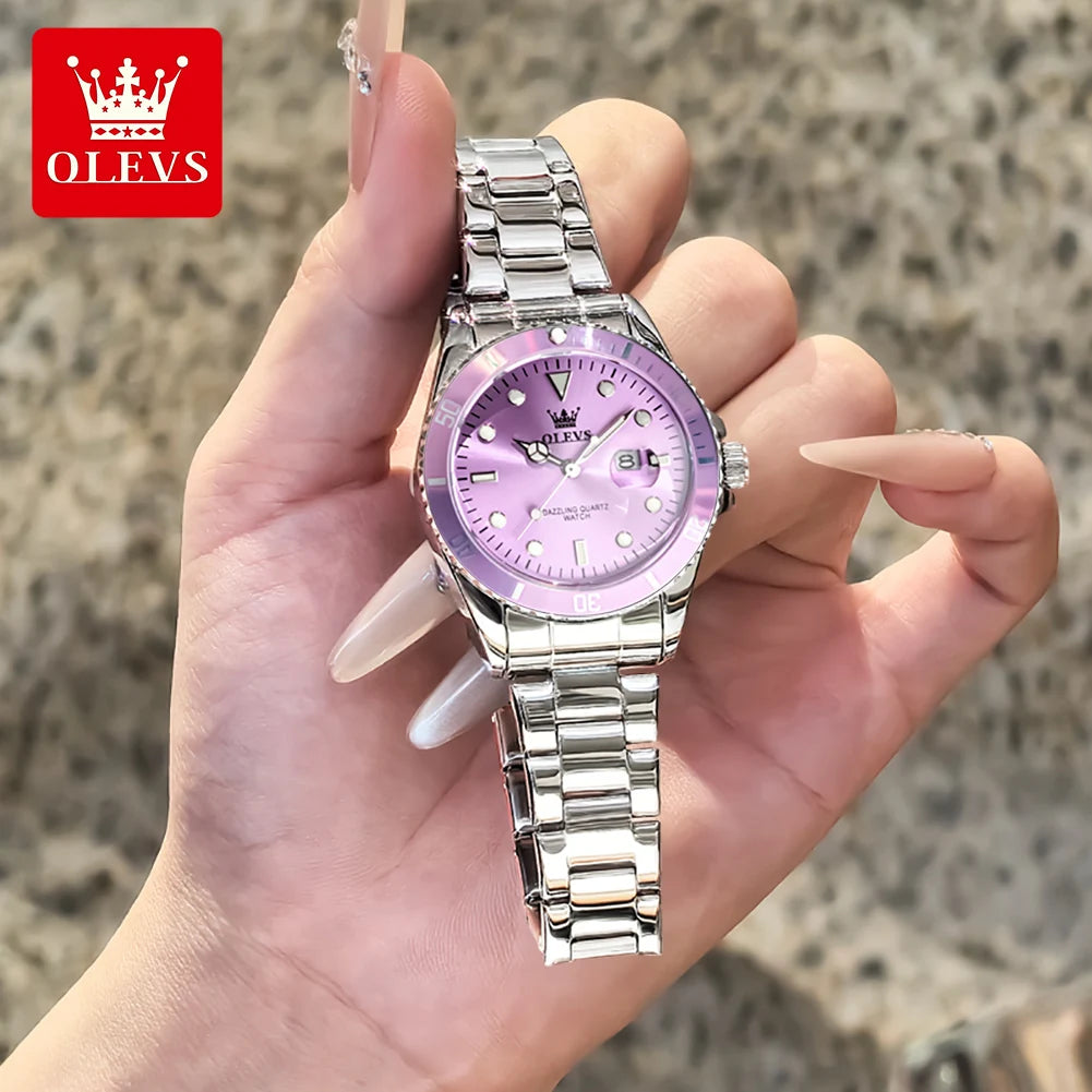 OLEVS 5885 Watches For Woman Fashion Chronograph Date Waterproof Luminous Quartz Woman Watches Original Luxury Ladies Hand Clock