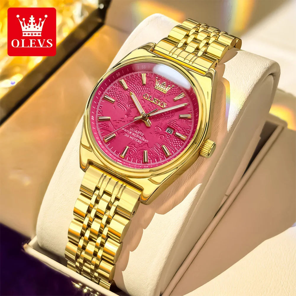 OLEVS 3703 Watch For Women Fashion Elegant Woman Quartz Watch Top Brand Waterproof Luminous Calendar Luxury Ladies Hand Clock