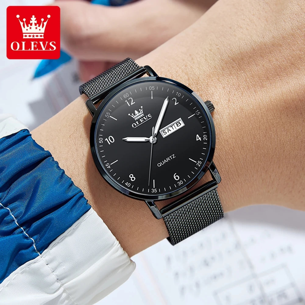 OLEVS 2996 Neue Uhren Herren Original Wochentag Quarzarmbanduhren Wasserdichte Leuchtuhren für Herren Geschenkbox Slim Reloj