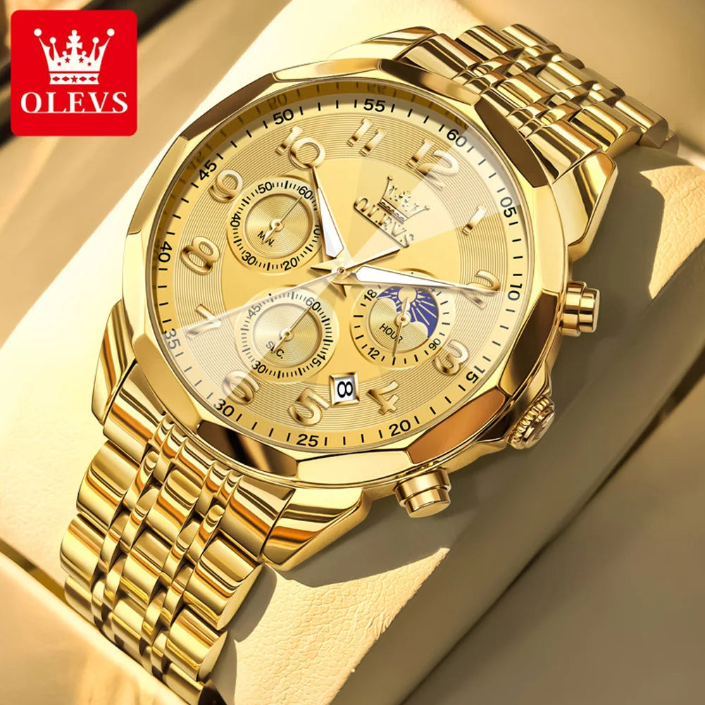 OLEVS 3676 Herrenuhr Top Marke Ziffernskala Quarzuhr für Herren 43mm Großes Zifferblatt Chronograph Wasserdicht Mode Herrenarmbanduhr