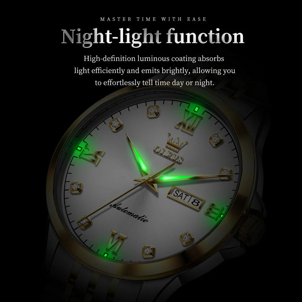 OLEVS 7092  Mens Watch Original Luxury Brand Mechanical Watches Waterproof Stainless Steel Date Week Watches For Man Gifts