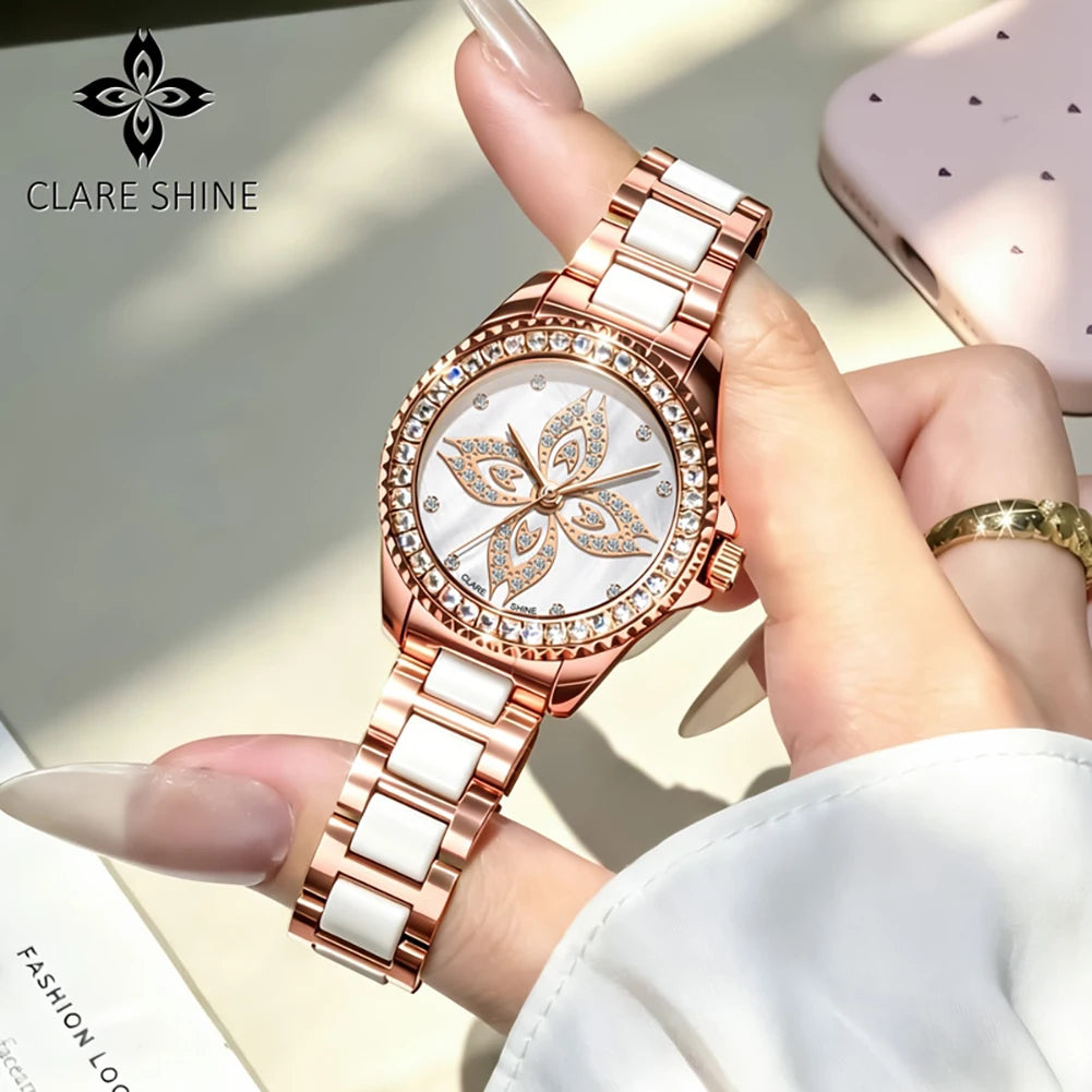 CLARE SHINE 1806 Damenuhren Mode Elegante Keramik Quarz Armbanduhr Wasserdichte Leuchtende Luxus Damenuhr Marke