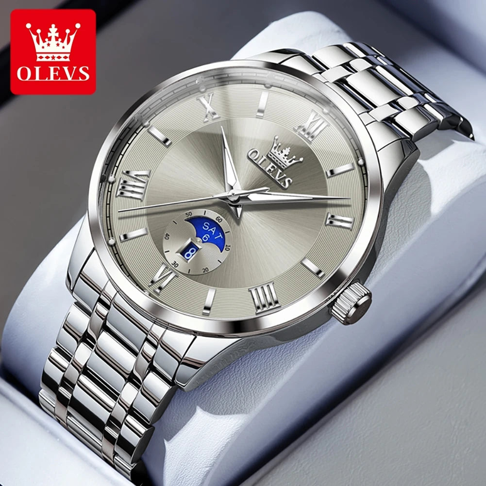 OLEVS 3638 Uhr für Herren, Business, wasserdicht, leuchtend, römische Skala, Mode-Quarz-Armbanduhr, Wochentags- und Datumsanzeige, Original-Herrenuhr