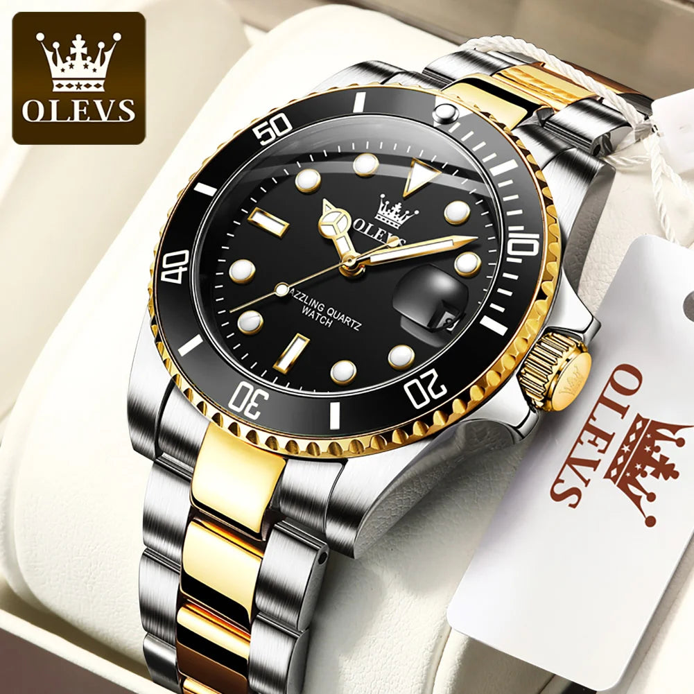 OLEVS 5885 Watch For Men Top Brand Waterproof Stainless Steel Calendar Fashion Man Hand Clock Original Classic Male Wrist Watch