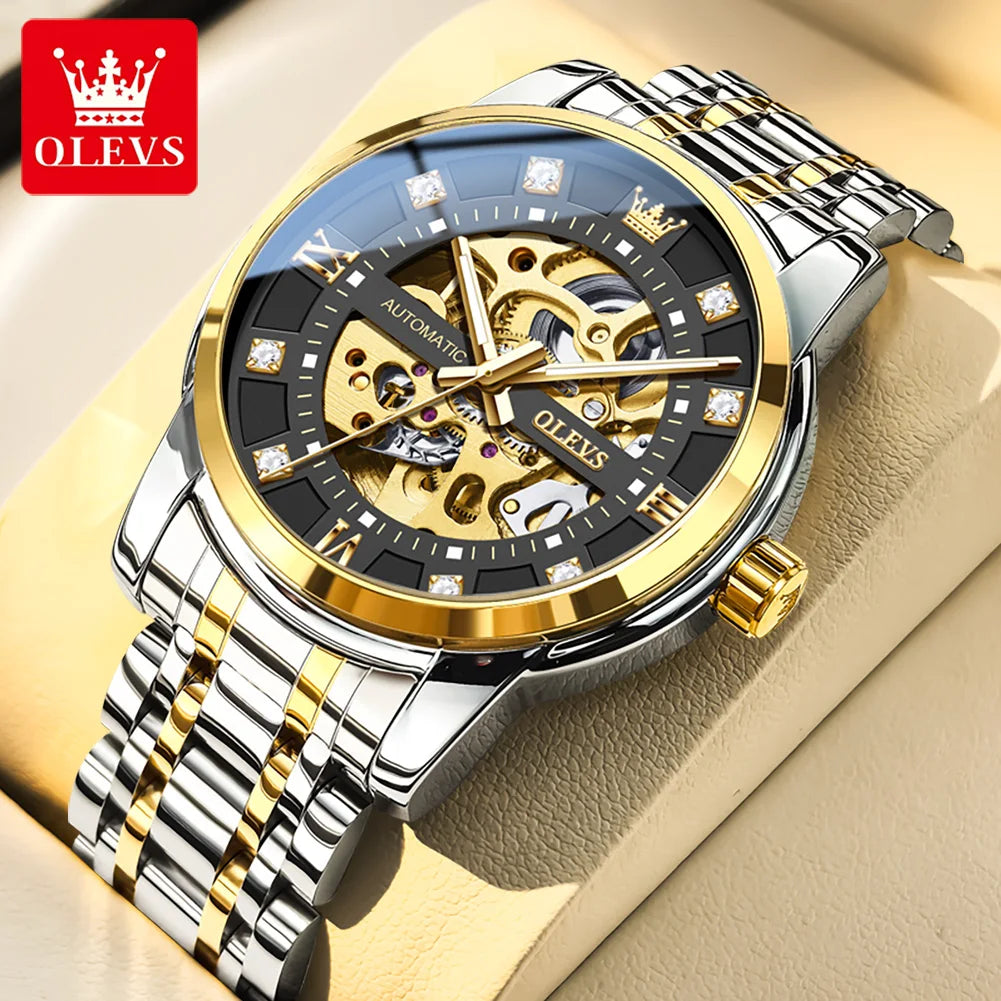 OLEVS 9901 Mens Watch Skeleton Mechanical Watches For Man Waterproof Luminous Man Dress Hand Clock Original Luxury Brand