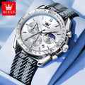 OLEVS 3630 Quarz Herrenuhr Datum Chronograph 24-Stunden-Mondphase Wasserdichte Uhr für Herren Mode Nylonarmband Original Armbanduhr