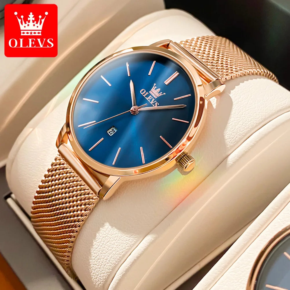 OLEVS Kadın Saati Japon Kuvars Mekanizma 6.5mm Kasa Kalınlığı Su Geçirmez Kadın Kol Saati Takvim Moda Elbise Kol Saati