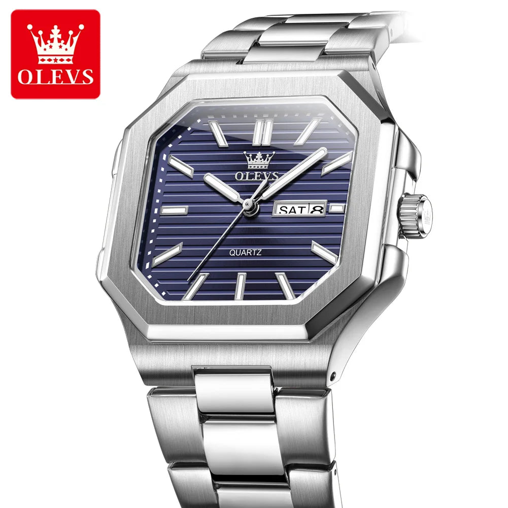 OLEVS 3731 Fashion Week Datum Quadrat Quarz-Uhr Original Wasserdichte Leuchtende Uhren Für Herren Armbanduhr Großes Zifferblatt 44mm