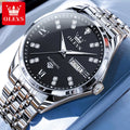 OLEVS 9801 Men Watch Waterproof Dual Calendar Luxury Mechanical Watch For Men Diamond Scale Stainless Steel Automatic Hand Clock