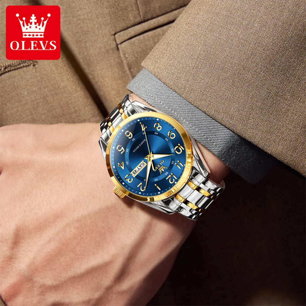 OLEVS 3666 Paar Uhr Luxus Business Top Marke Wasserdicht Leuchtende Dress Handuhr Original Zahlenskala Datum Modeuhr